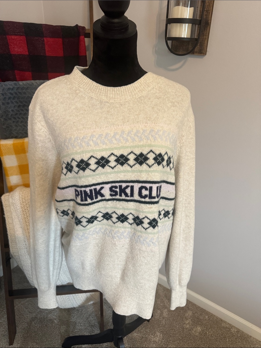 Pink Ski Club Cream Knit Sweater